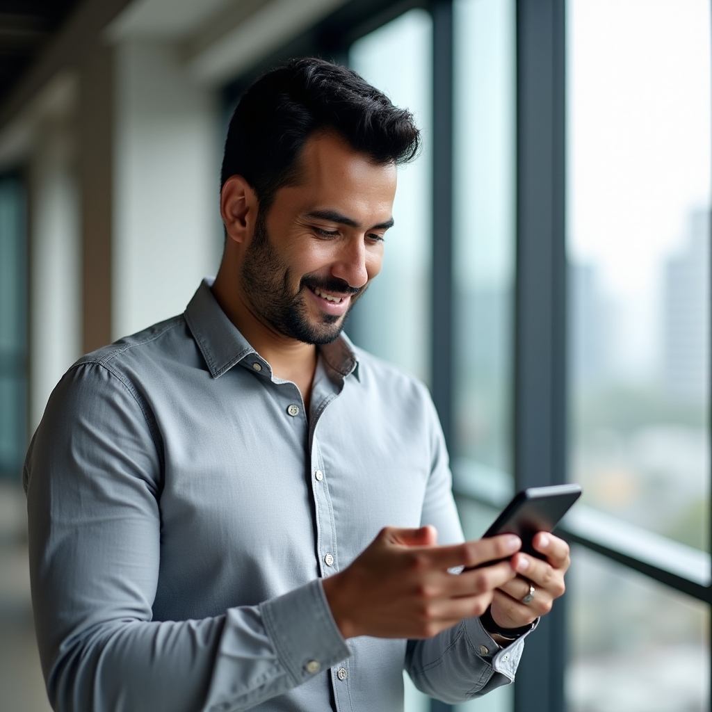 Person testing website on smartphone with visible screen showing responsive mobile layout